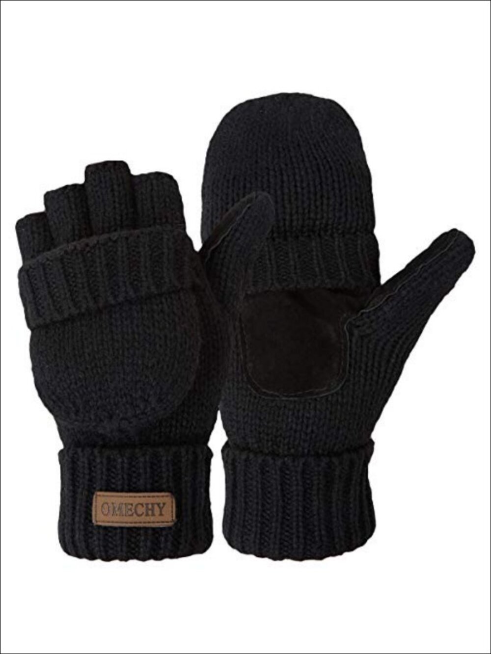 Wool Acrylic Knit Convertible Fingerless Mittens Flap Cover Thermal Winter